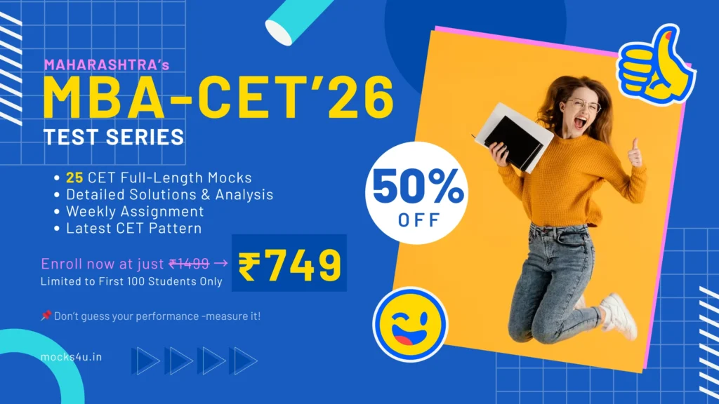 MAH MBA CET 2026 test series by Mocks4U offering 25 full-length CET mocks, detailed solutions, latest exam pattern, and 50% discount at ₹749