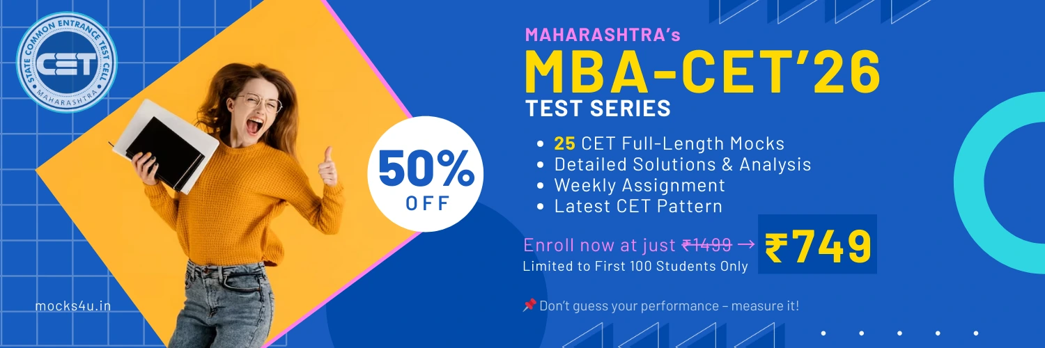 MAH MBA CET 2026 test series by Mocks4U offering 25 full-length CET mocks, detailed solutions, latest exam pattern, and 50% discount at ₹749