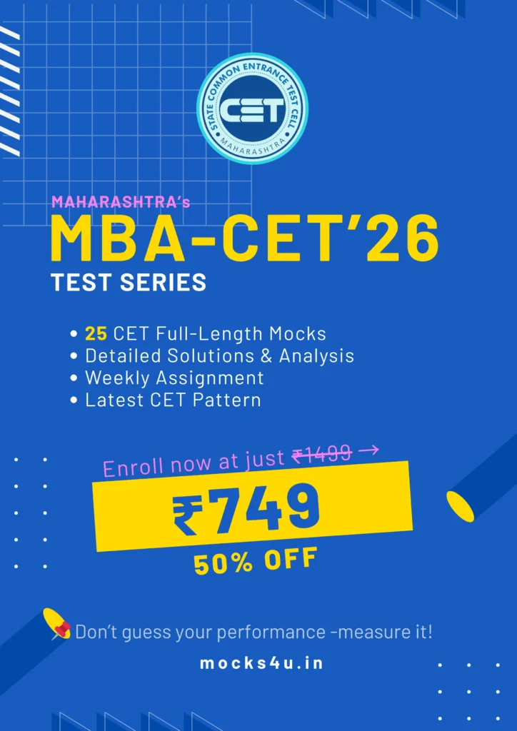 MAH MBA CET 2026 test series by Mocks4U offering 25 full-length CET mocks, detailed solutions, latest exam pattern, and 50% discount at ₹749
