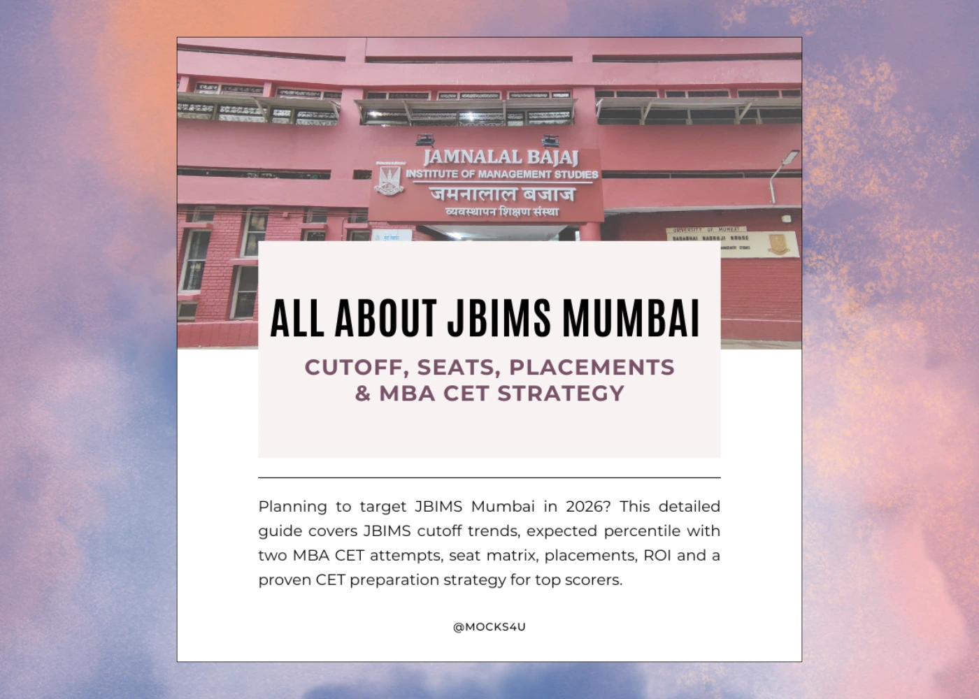 JBIMS Mumbai cutoff placements seats and MAH MBA CET 2026 admission guide